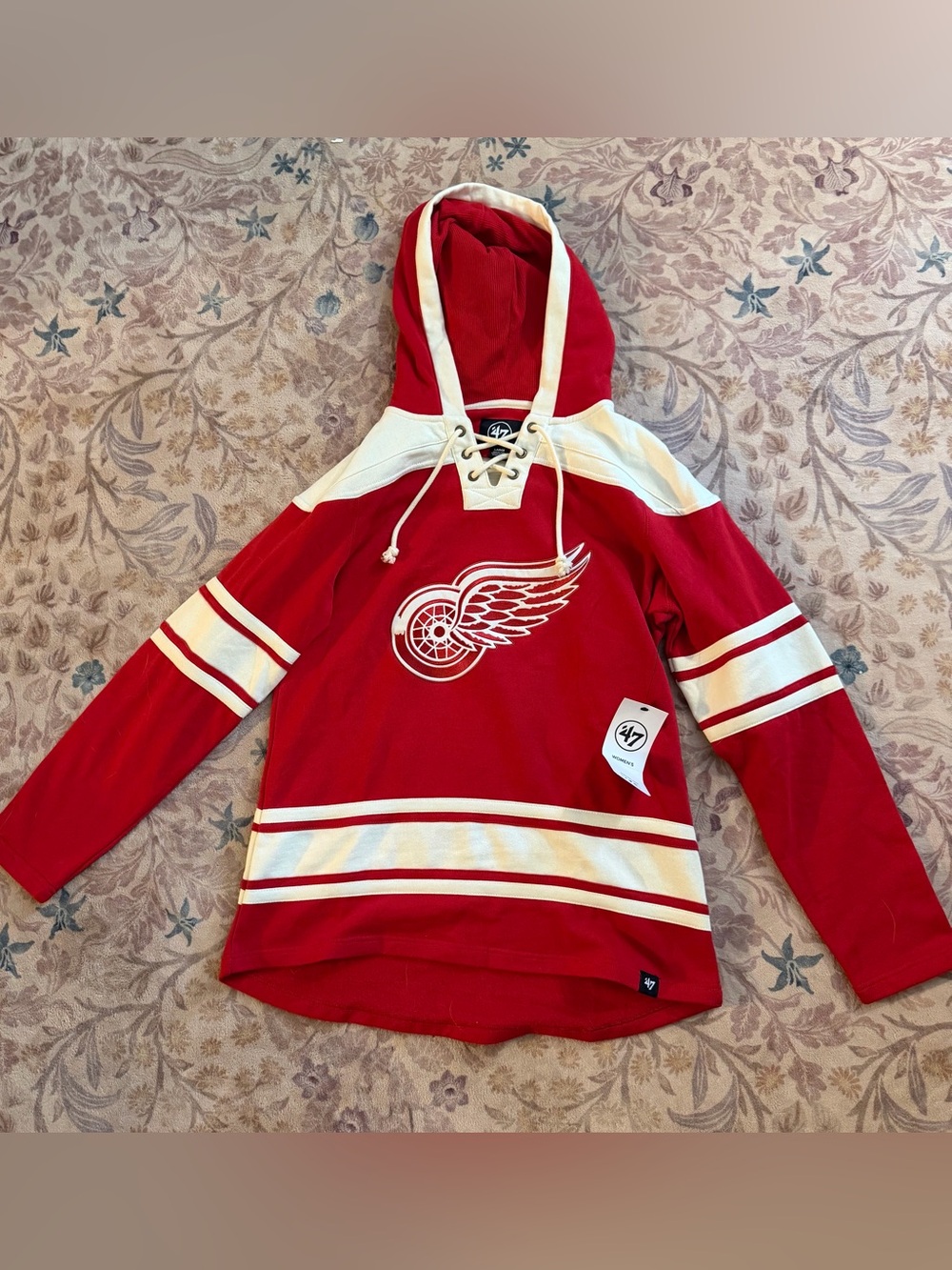 47 Detroit Red Wings Red and Cream Lace-Up Hooded Jersey - WOMEN